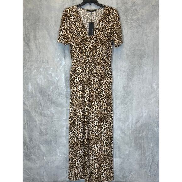 19 COOPER Women's Brown Overflow Leopard Print Surplice Wide Leg Jumpsuit SZ M - Picture 4 of 14